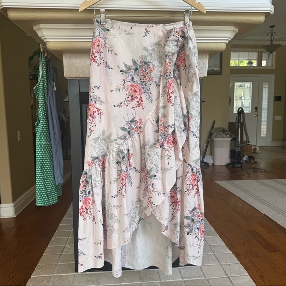 NWT KOBI HALPERIN Luxe Alix Wrap linen Skirt Size M floral Print Midi Length - Picture 1 of 10